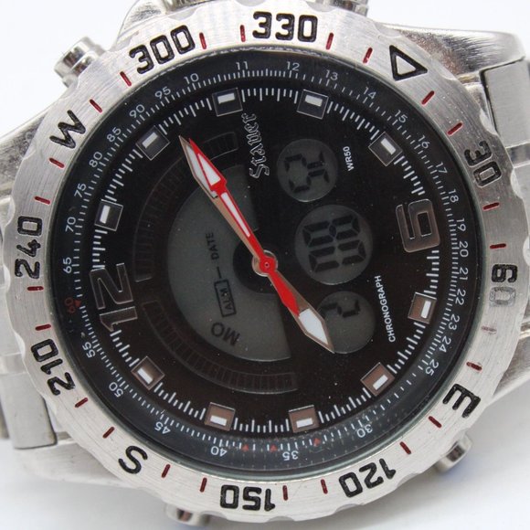 Stauer Chronograph & Digital Watch Mens Silver Tone Stainless Steel WR50 19093 - Picture 6 of 8